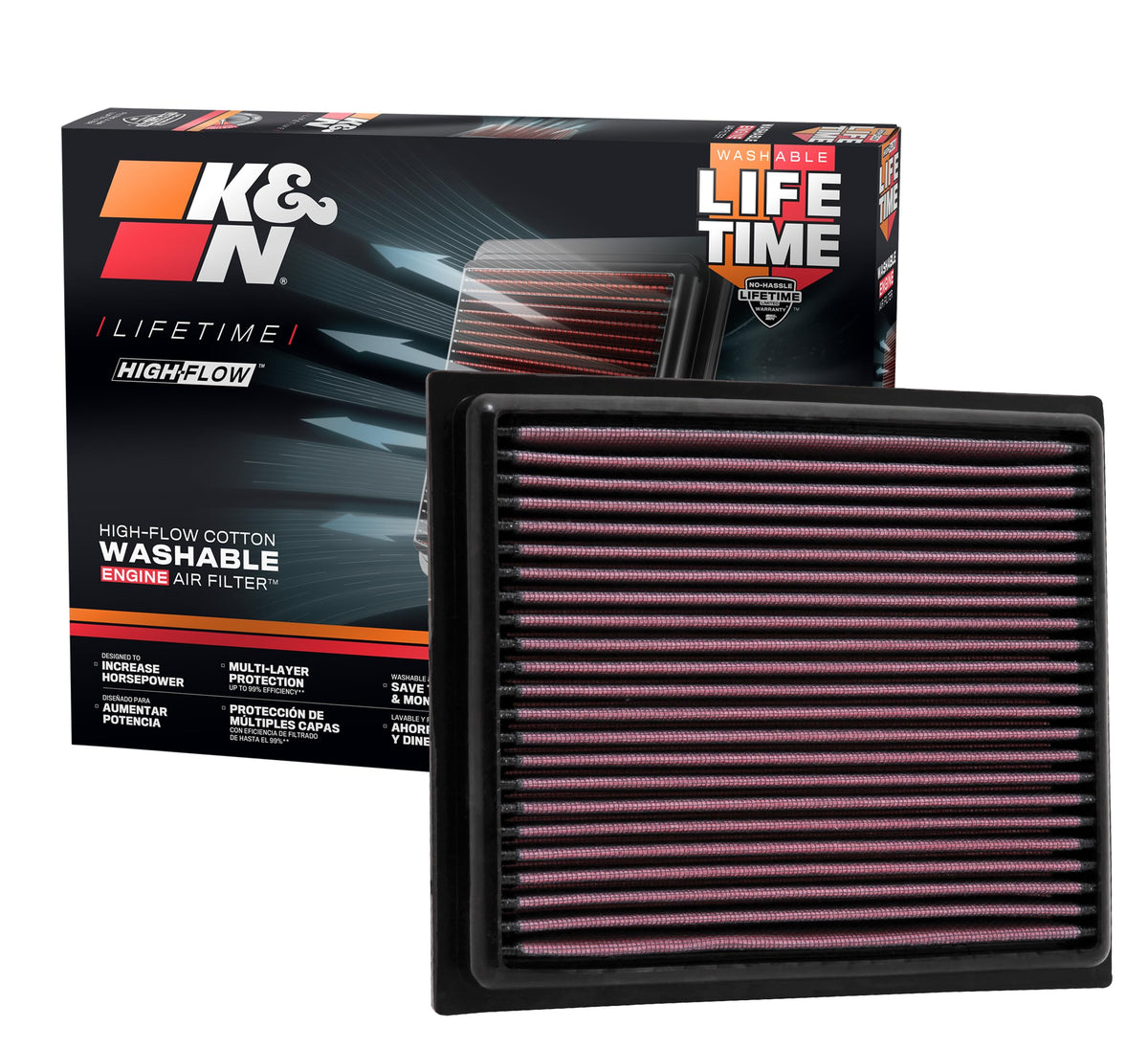 K&N FILTER 33-2435 K&N High-Flow Original Lifetime Engine Air Filter: Increase Power: Premium, Washable: Compatible with 2010-2024 Lexus/Mitsubishi/Toyota: (See Product Description for Select Models), 33-2435