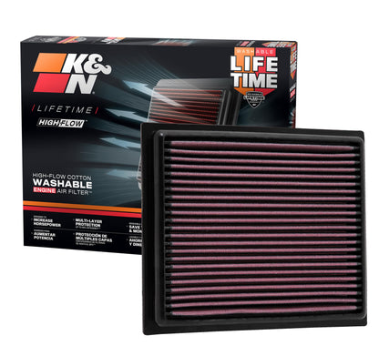 K&N FILTER 33-2435 K&N High-Flow Original Lifetime Engine Air Filter: Increase Power: Premium, Washable: Compatible with 2010-2024 Lexus/Mitsubishi/Toyota: (See Product Description for Select Models), 33-2435
