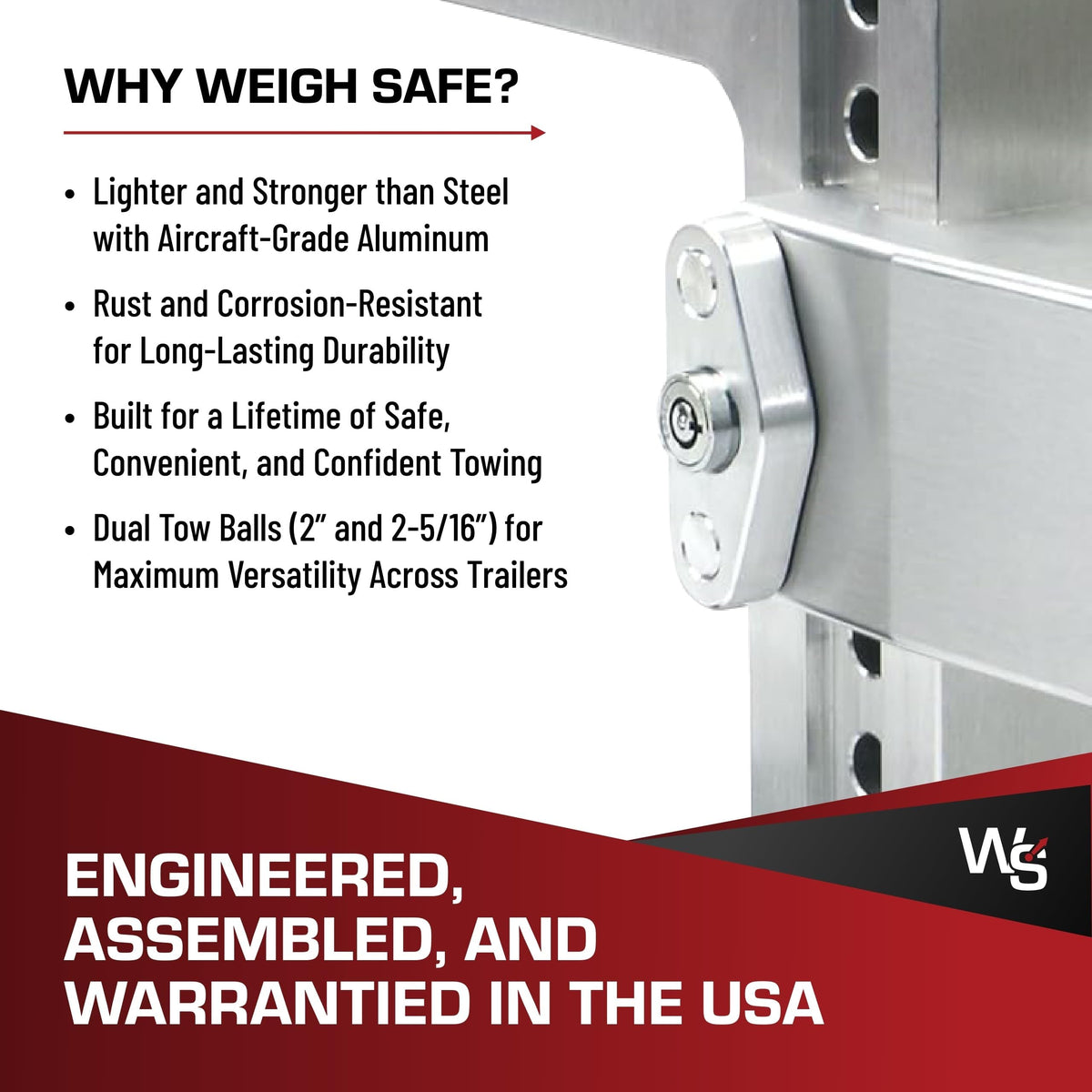 WEIGH SAFE LTB6-2.5-KA Weigh Safe Adjustable Trailer Hitch Ball Mount, 6" Adjustable Drop Hitch for 2.5" Receiver w/ 2 pc Keyed Alike Lock Set, Heavy Duty Aluminum Trailer Tow Hitch w/ Stainless Steel Tow Balls, 18,500 GTW