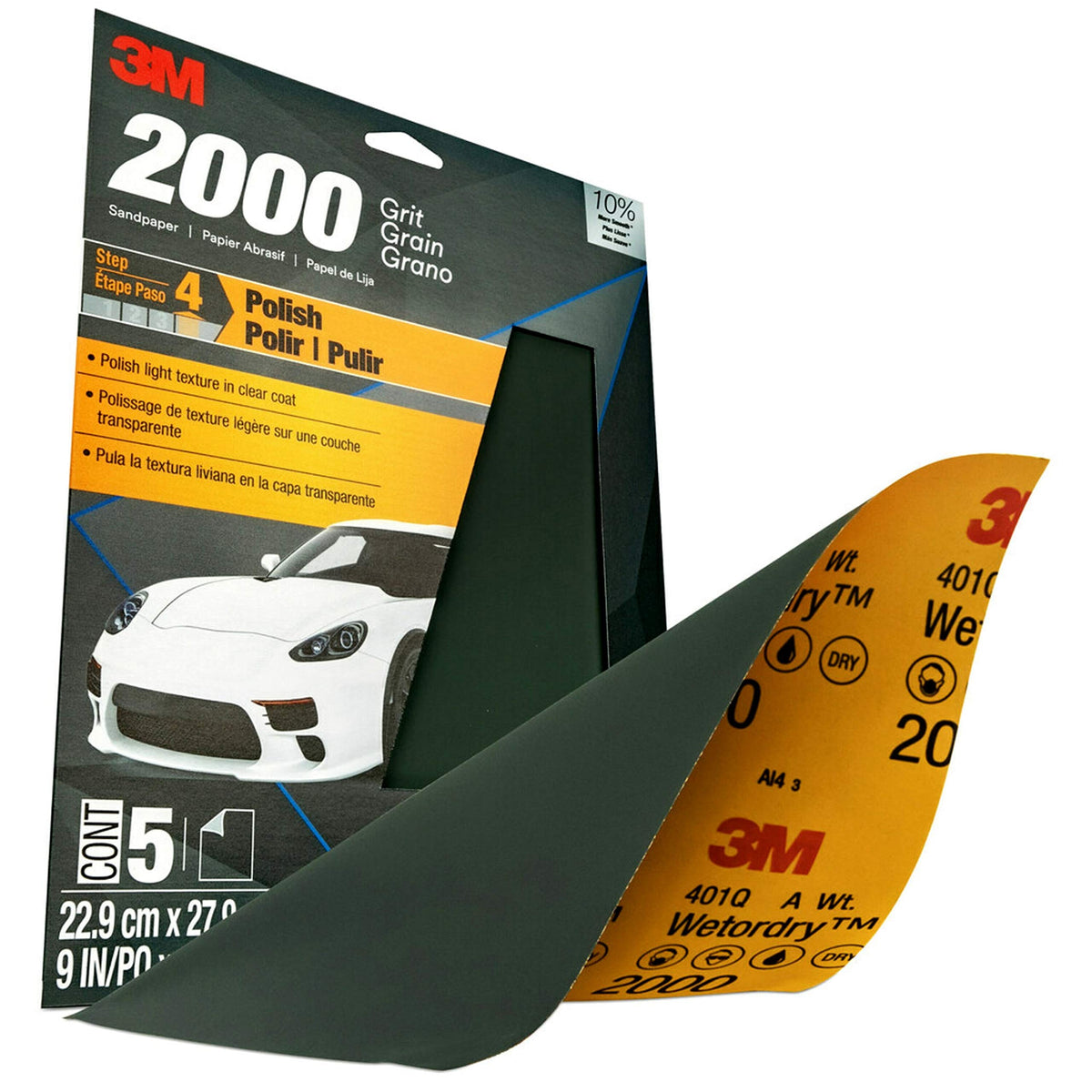 3M 32044 3M Wetordry Sandpaper, 32044, 2000 Grit, 9 inch x 11 inch, 5 Sheets Per Pack