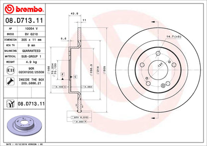 BREMBO 08D71311C02 Brembo 08.D713.11 UV Coated solid Brake Rotor HONDA OE# 42510TGHA00