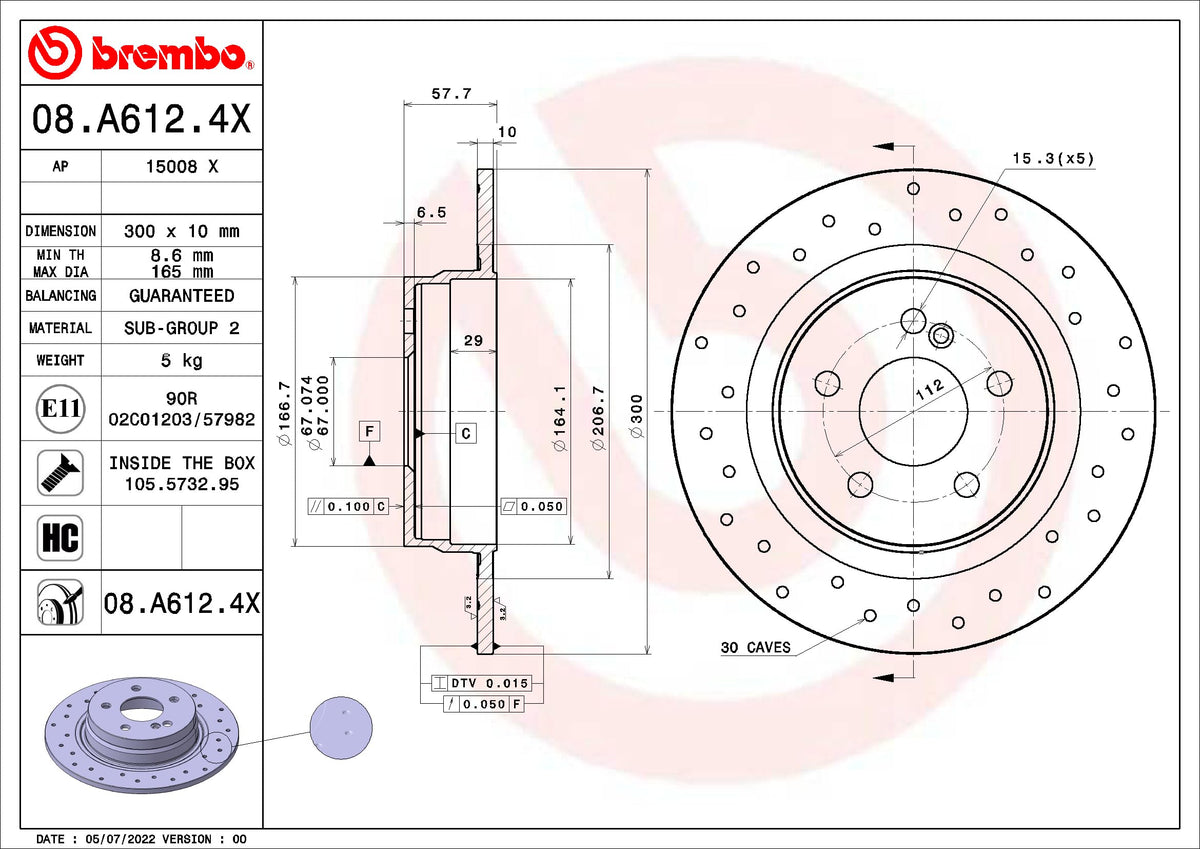 BREMBO 08A6124XC02 Brembo Disc Brake Rotor 08.A612.4X