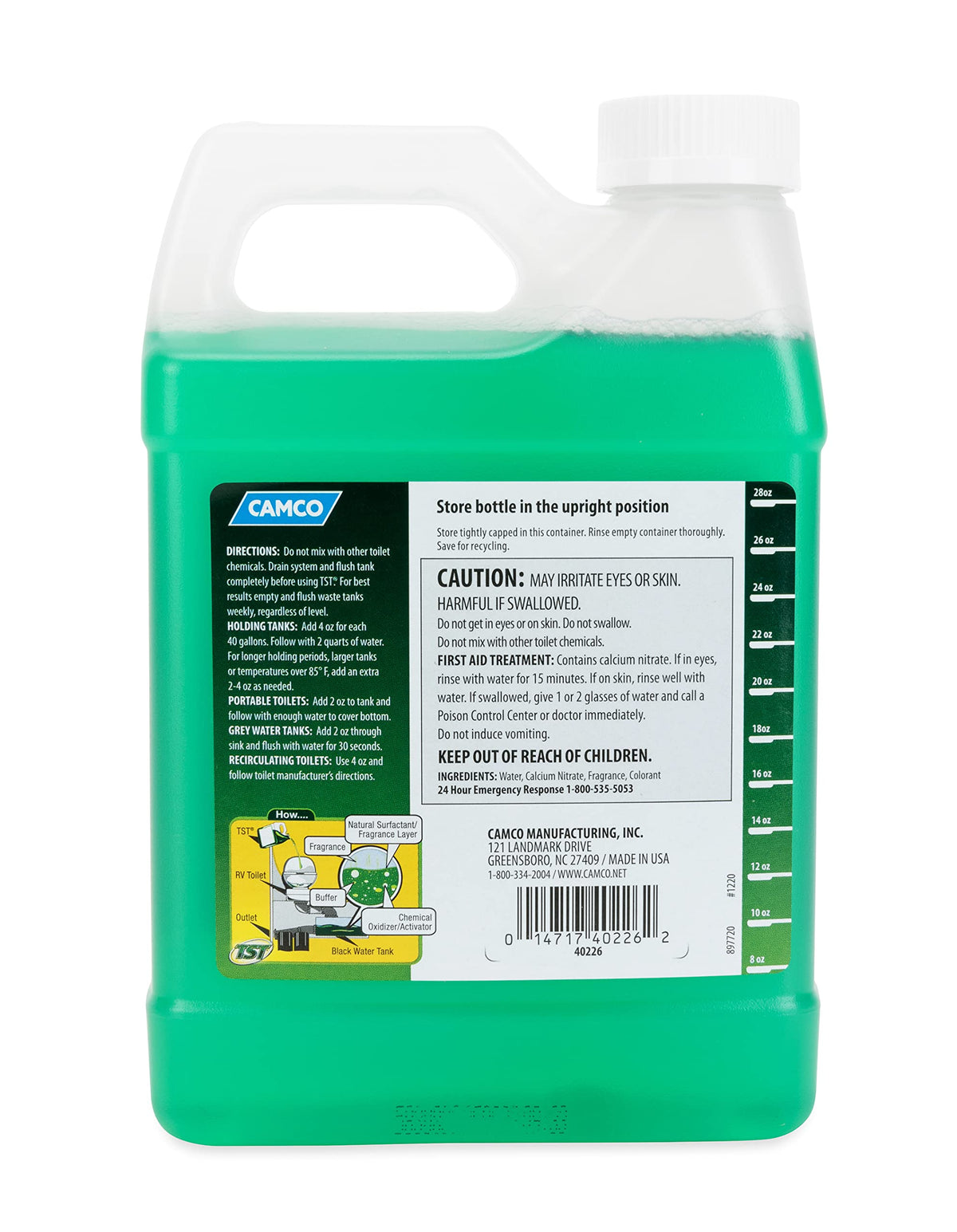 CAMCO 40226 Camco TST Fresh Scent RV Toilet Treatment - Formaldehyde Free - Breaks Down Waste And Tissue - Septic Tank Safe - Treats up to 8-40 Gallon Holding Tanks (32 Ounce Bottle) (40226)