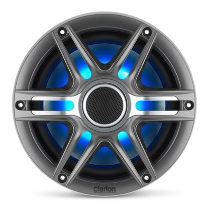 CLARION 010-03049-00 Clarion CMSP-771RGB-SWG Premium 7.7-inch Coaxial Marine Speakers with Built-in RGB Illumination, 60W RMS, with White & Gray Metallic Grilles