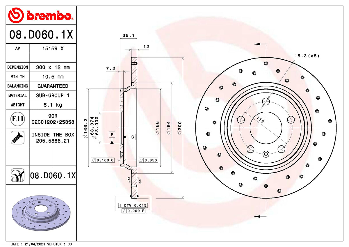 BREMBO 08D0601XC02 Brembo Disc Brake Rotor 08.D060.1X