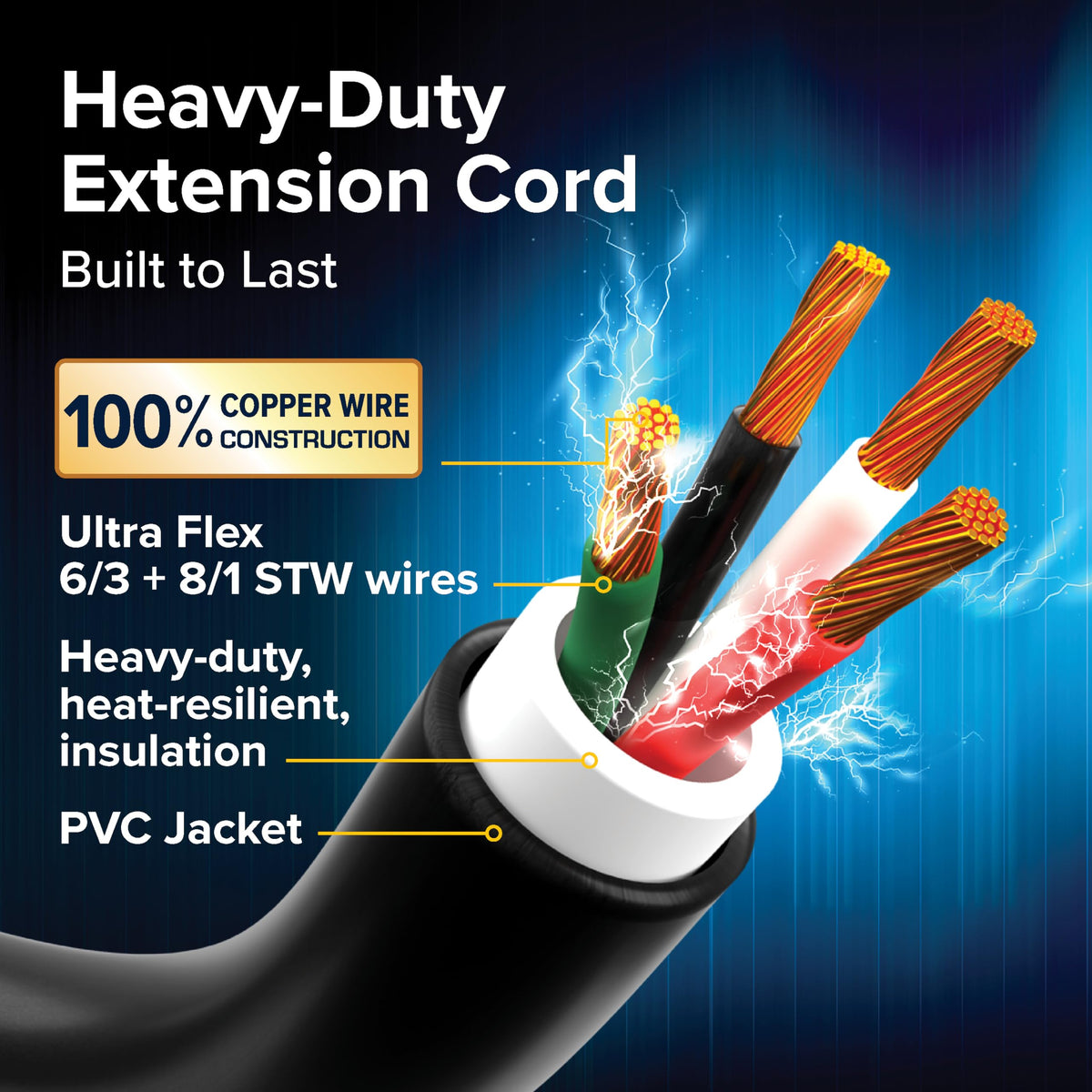 CAMCO 55194 Camco Power Grip 15-Ft 50-Amp Camper/RV Extension Cord - Male to Female (NEMA 14-50P to 14-50R) - Rated for 125-250V/12500W - Features Heavy Duty Copper Wire & Weather Resistant PVC (55194)