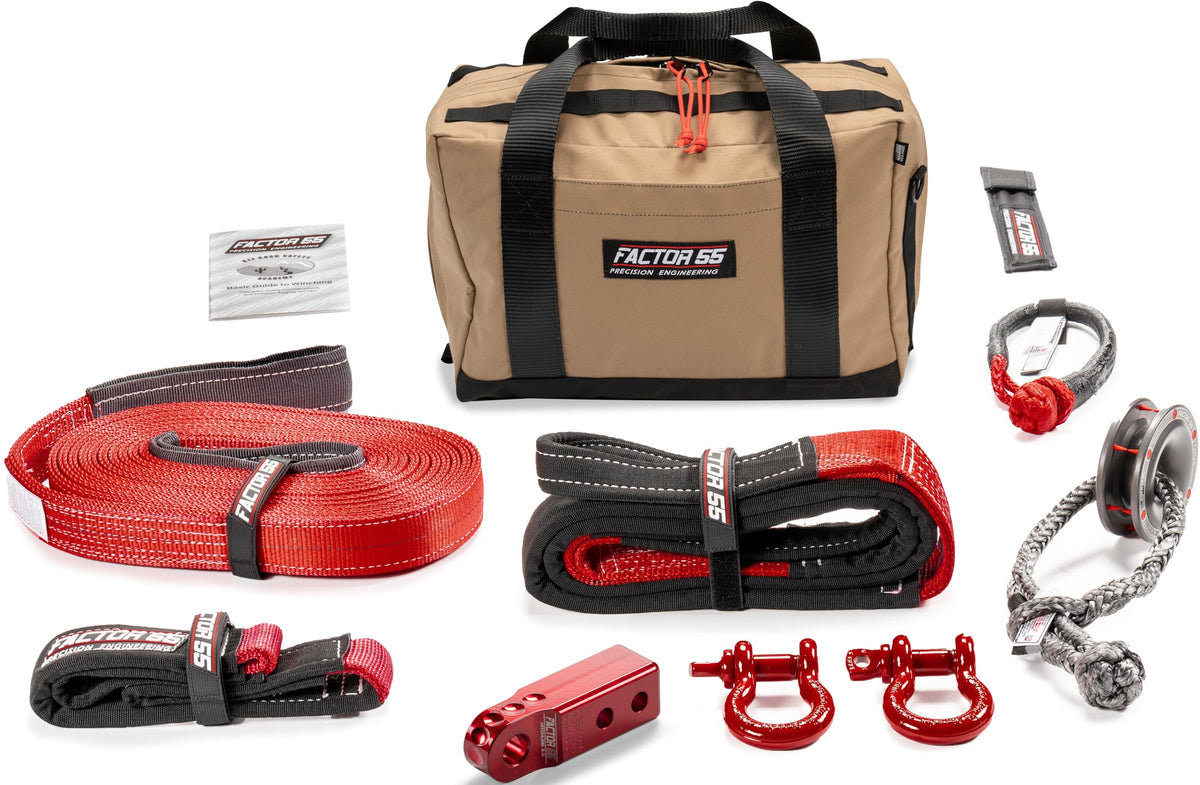FACTOR 55 00475-01-MEDIUM Factor 55 Sawtooh Winch and Tow Recovery Kit for Trucks, Jeeps, and SUVs, with Red Hitchlink and Medium Bag
