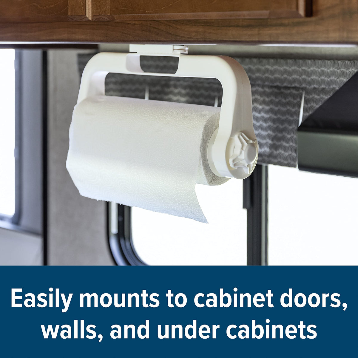 CAMCO 57114 Camco Paper Towel Holder | Ideal for Compact Areas | Features Mountable Design and Adjustable Side Knob | White (57114)