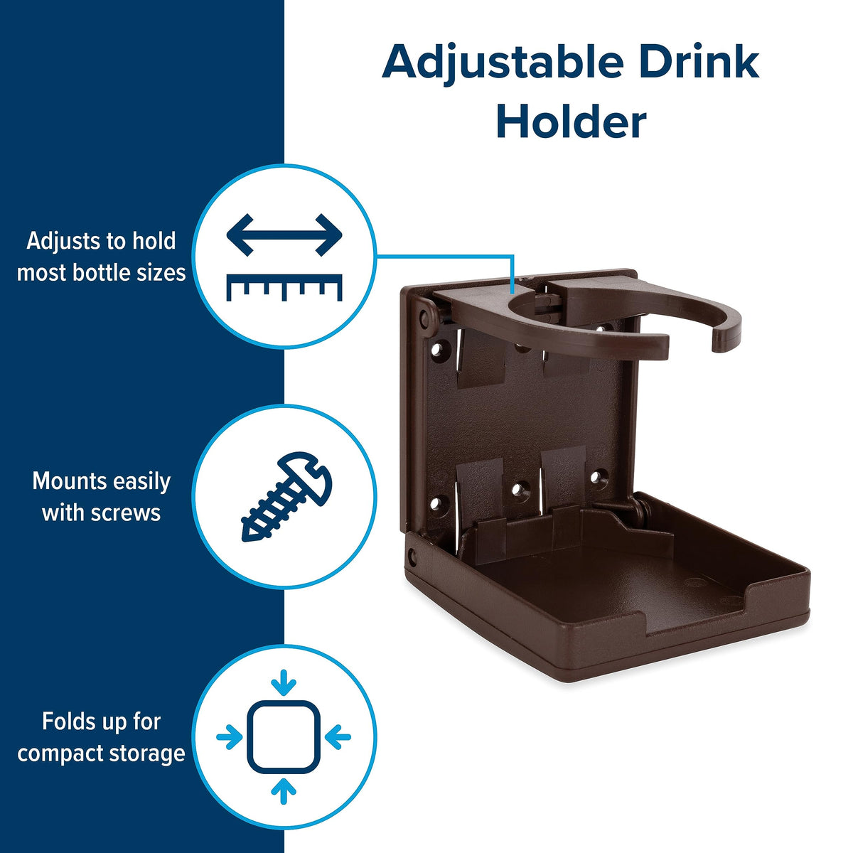 CAMCO 44043 Camco Camper/RV Drink Holder - Features Adjustable Space-Saving Design & Holds Almost Any Size Mug, Cup, Bottle or Can - Extra Cup Holder for Cars, Trucks, RVs, Vans, Boats, and More - Brown (44043)