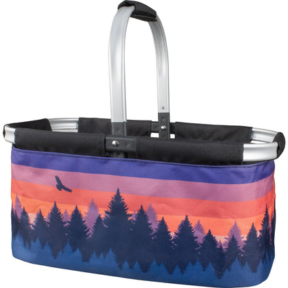 CAMP CASUAL CC-010SSB Picnic Basket for Camping - Collapsable Picnic Basket for Picnics, Grocery, & Festivals - Sturdy Food Picnic Basket with Zipper Pocket & Built-in Clip - 16” x 17” Scenic Sunset Basket, Camp Casual