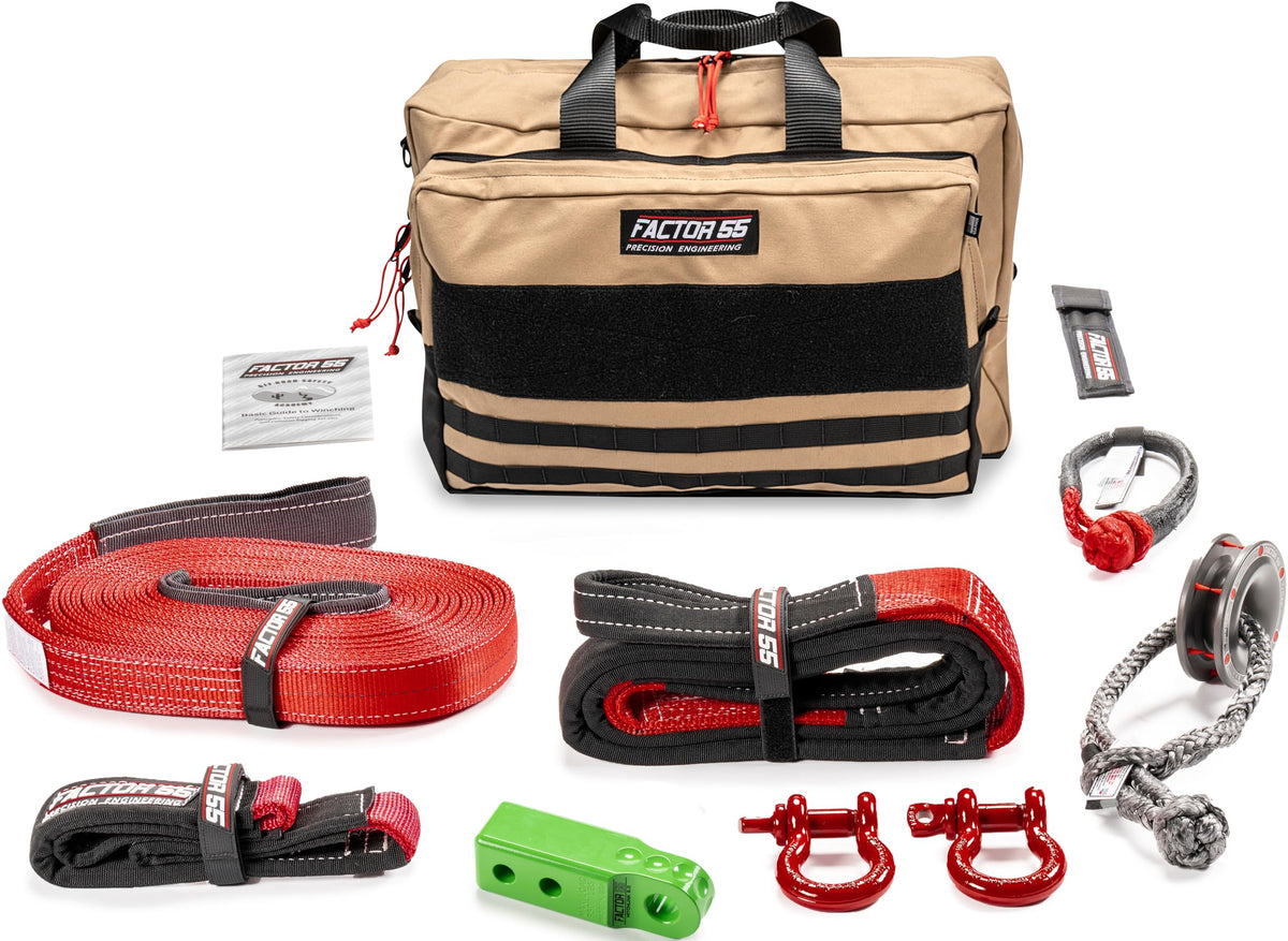 FACTOR 55 00475-08-LARGE Factor 55 Sawtooh Winch and Tow Recovery Kit for Trucks, Jeeps, and SUVs, with Green Hitchlink and Large Bag