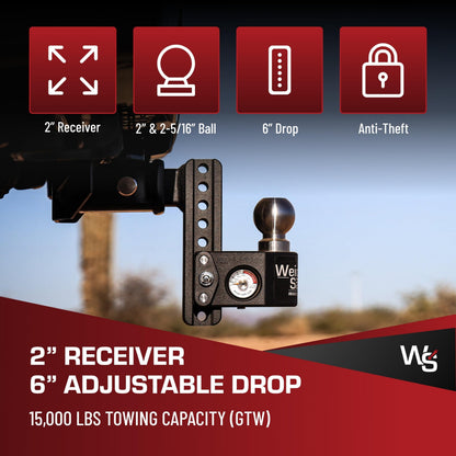 WEIGH SAFE SWS6-2-KA Weigh Safe Steel Drop Hitch - Adjustable Trailer Hitch with Ball Mount - Designed for 2" Receivers - Includes 2 Tow Balls - 6" Drop, 15,000 GTW, 2-Piece Lock Set