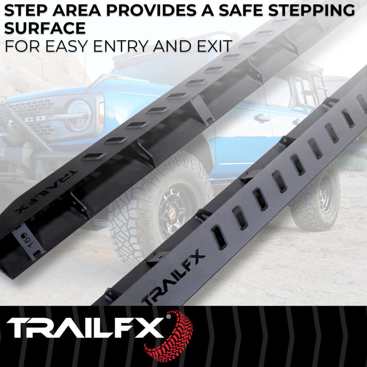 TRAILFX ORB011 TrailFX Overland Running Boards Fits Fits 2024-2025 Toyota Tacoma Double Cab Powder Coated Matte Black Steel Tube Style Bolt-On Frame Mount Dual Step Areas Set of 2 Nerf Bars TrailFX ORB011