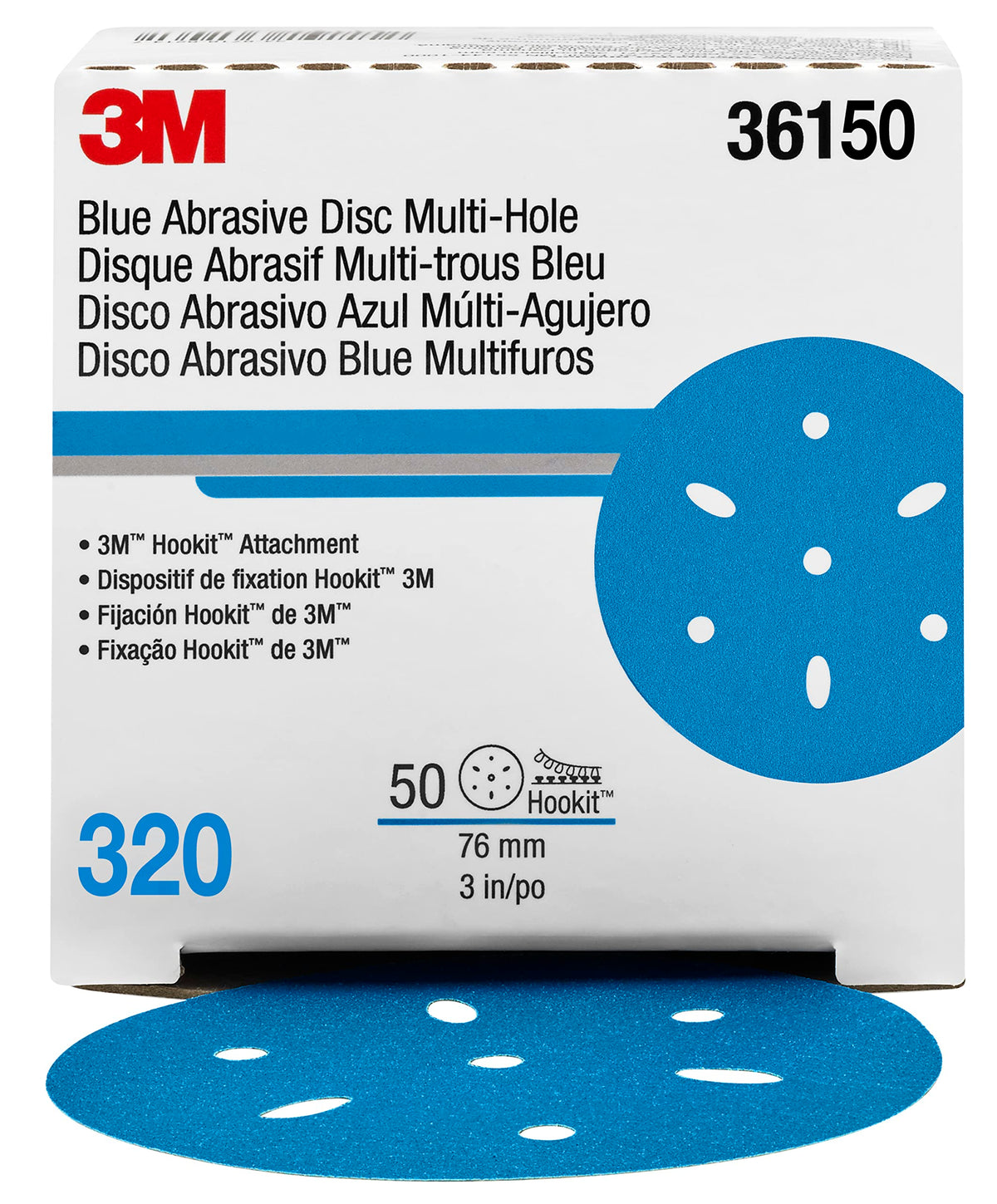 3M 36150 Hookit AMAPR 3M Hookit Blue Abrasive Disc 321U Multi-hole, 36150, 3 in, 320, 50 discs per carton