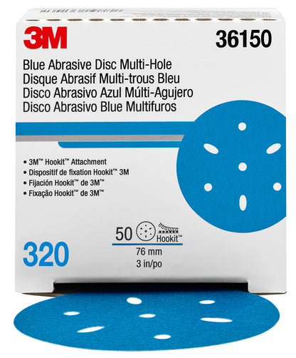 3M 36150 Hookit AMAPR 3M Hookit Blue Abrasive Disc 321U Multi-hole, 36150, 3 in, 320, 50 discs per carton