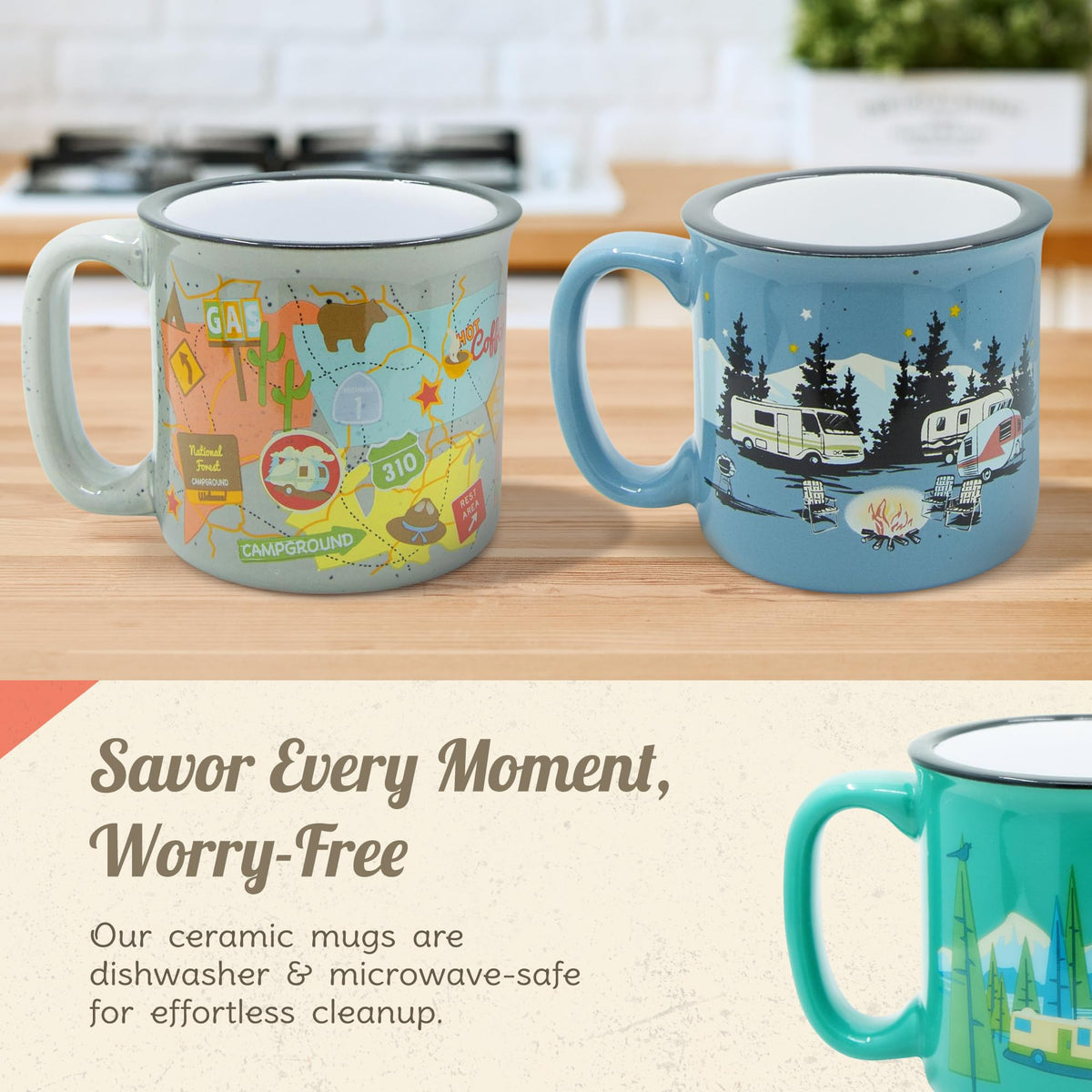 CAMP CASUAL CC-004TL Camp Casual Ceramic Coffee Mug - 15 oz Retro Inspired Camping Mug - for Hot & Cold Drinks - Works as a Tea, Soup, & Coffee Mug - Stylish, Versatile, & Microwaveable Camping Coffee Mugs