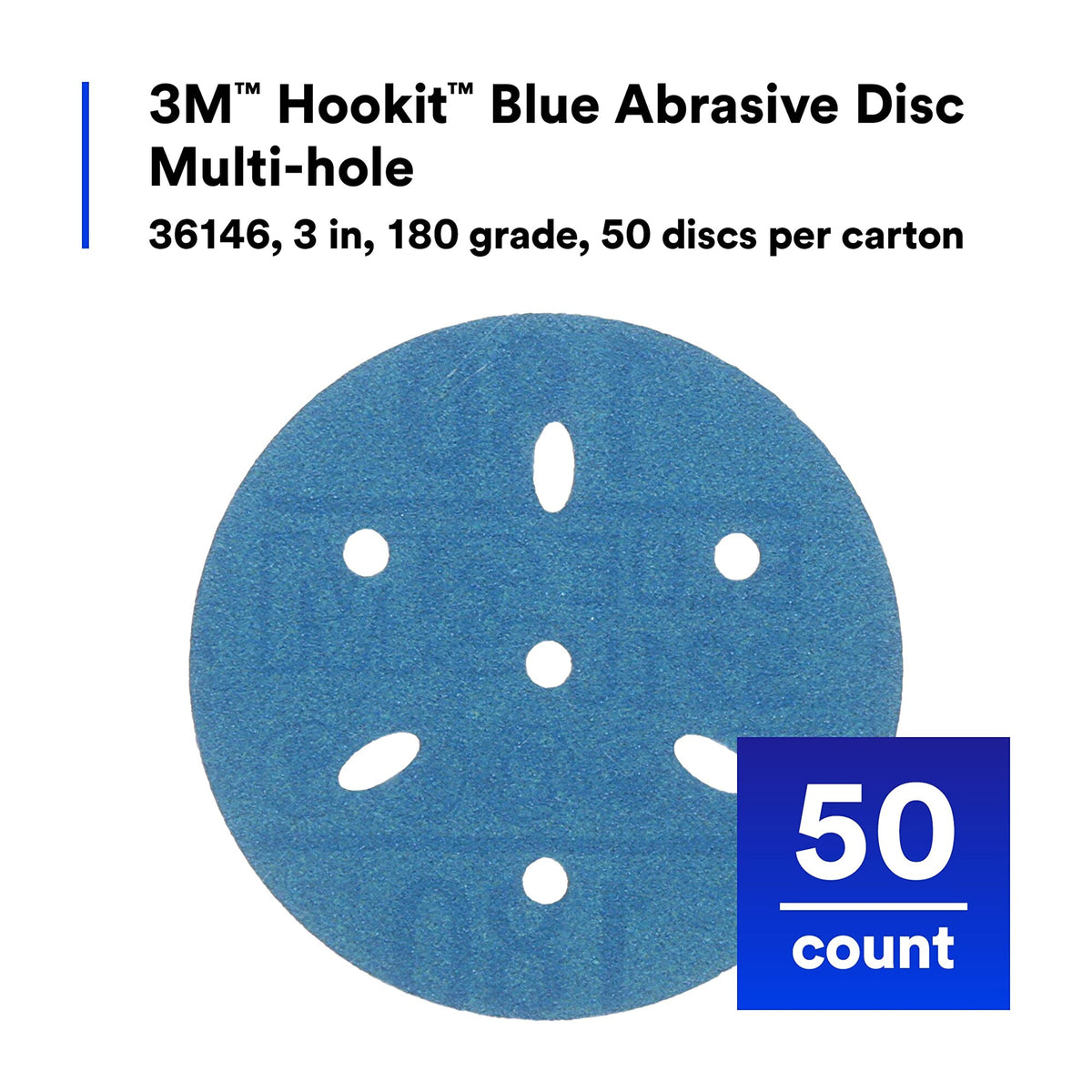 3M 36146 3M Hookit Blue Abrasive Disc, 321U, 36146, 3 in, 180+ Grade, Multi-Hole
