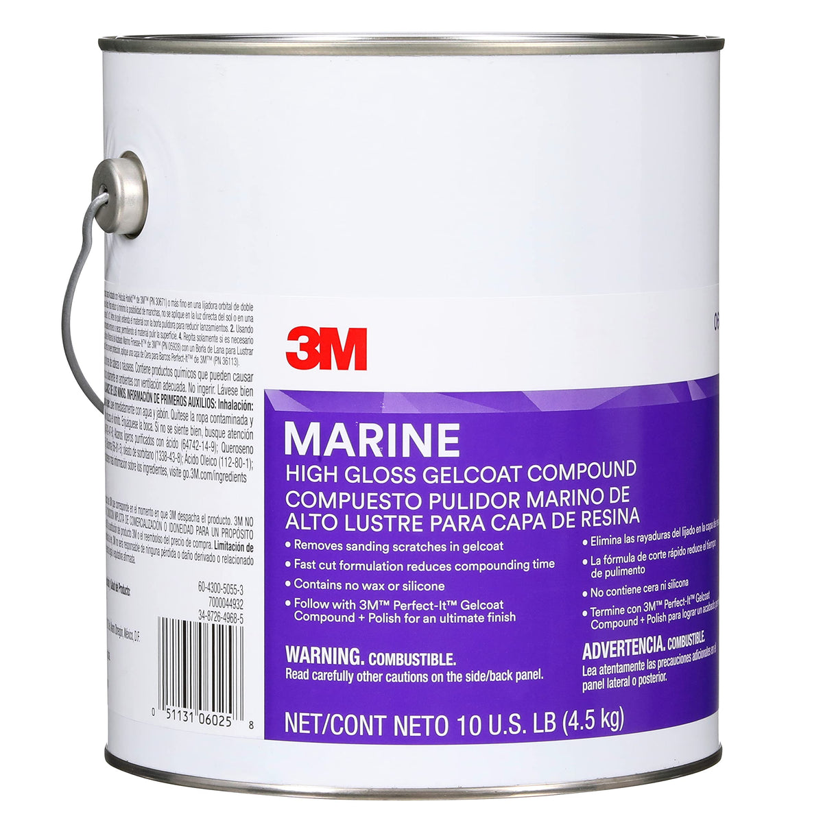3M 06025 3M Marine High Gloss Gelcoat Compound, 06025, 10 lb, White