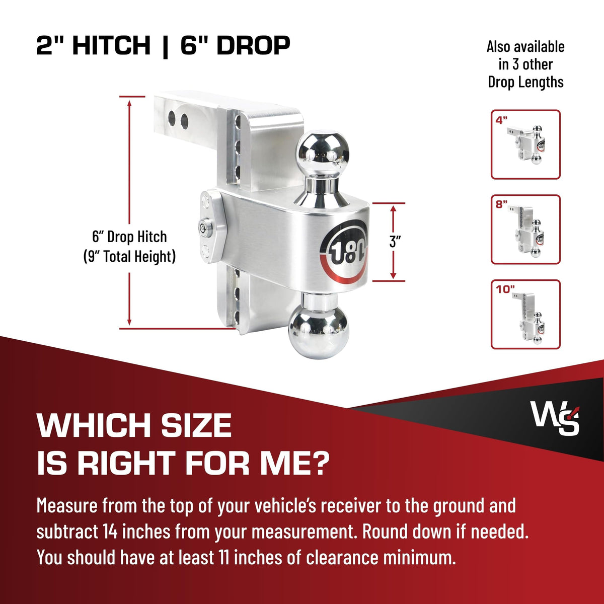 WEIGH SAFE CTB6-2 Weigh Safe Trailer Hitch Ball Mount, 6" Drop, 2" Receiver, Chrome Balls