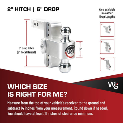 WEIGH SAFE CTB6-2 Weigh Safe Trailer Hitch Ball Mount, 6" Drop, 2" Receiver, Chrome Balls