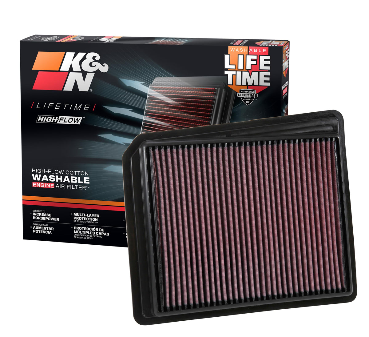 K&N FILTER 33-5062 K&N High-Flow Original Lifetime Engine Air Filter: Increase Power: Premium, Washable: Compatible with 2017-2024 NISSAN: Titan, 33-5062