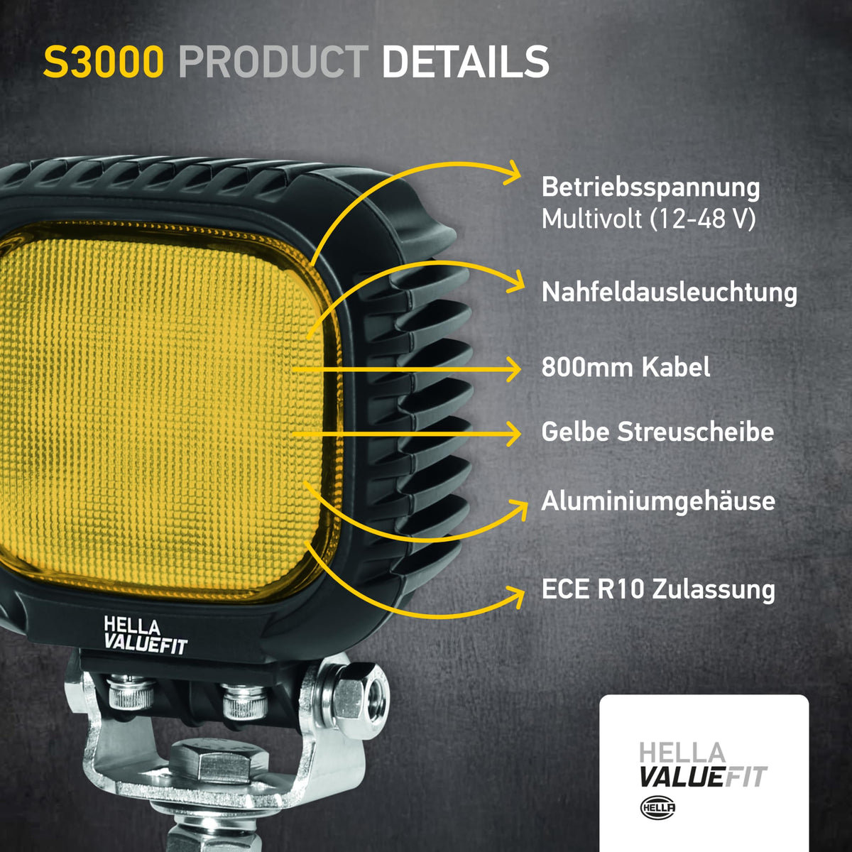 Hella 357109022 WORKLIGHT VALUEFIT S3000 LED MV CR AMB DT
