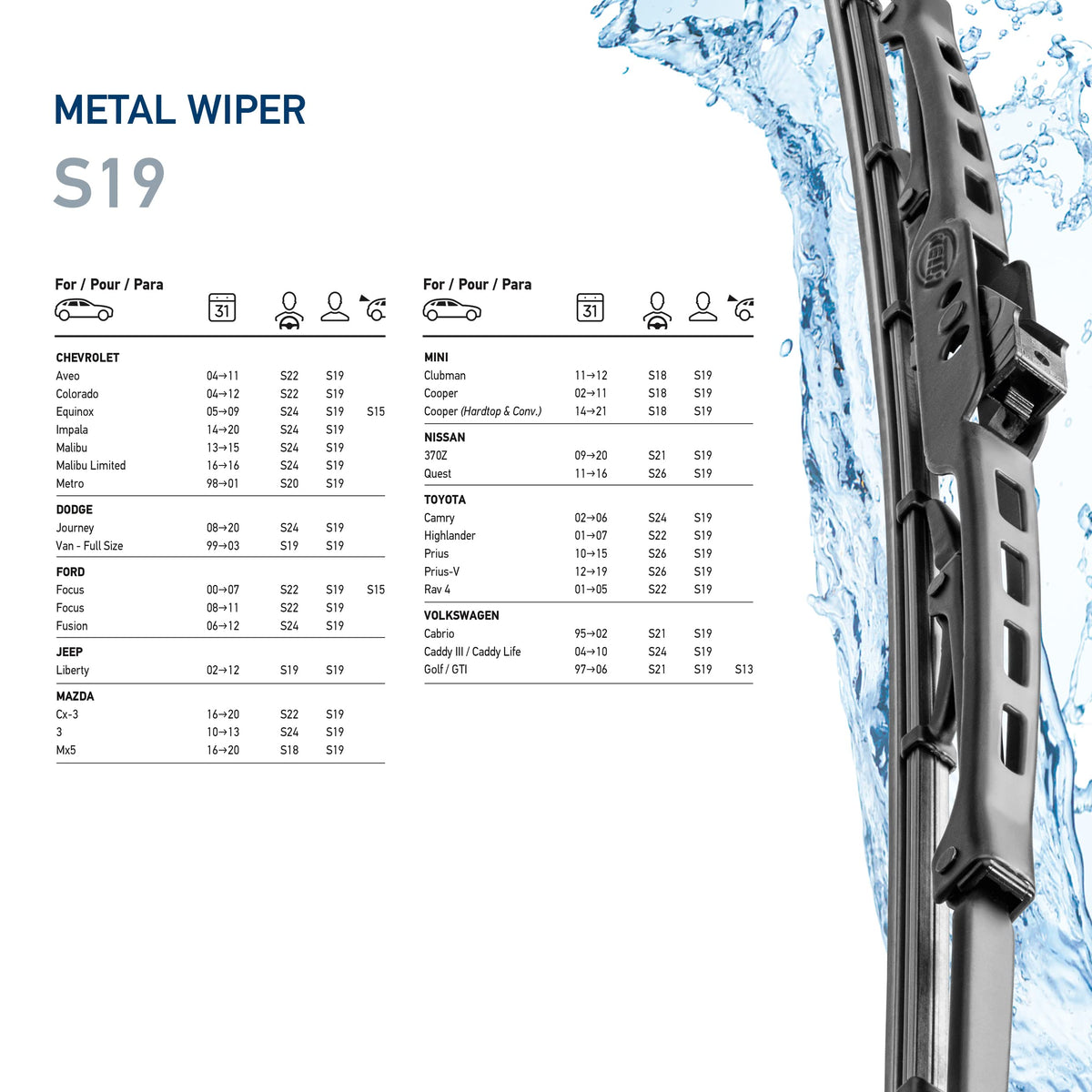 HELLA 858083191 Hella OE Quality 19 Inch All Seasons Streak-Free Rubber Standard Wiper Blade (Single Blade) fit select Chevrolet Dodge Ford Jeep Mazda Mini Nissan Toyota Volkswagen / 9XW398114019