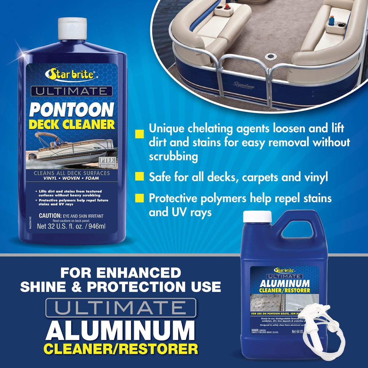 STAR BRITE 096332 STAR BRITE Ultimate Pontoon Deck Cleaner - Lift Dirt & Stains from All Carpets, Woven, Foam & Textured Surfaces - 32 OZ (096332)