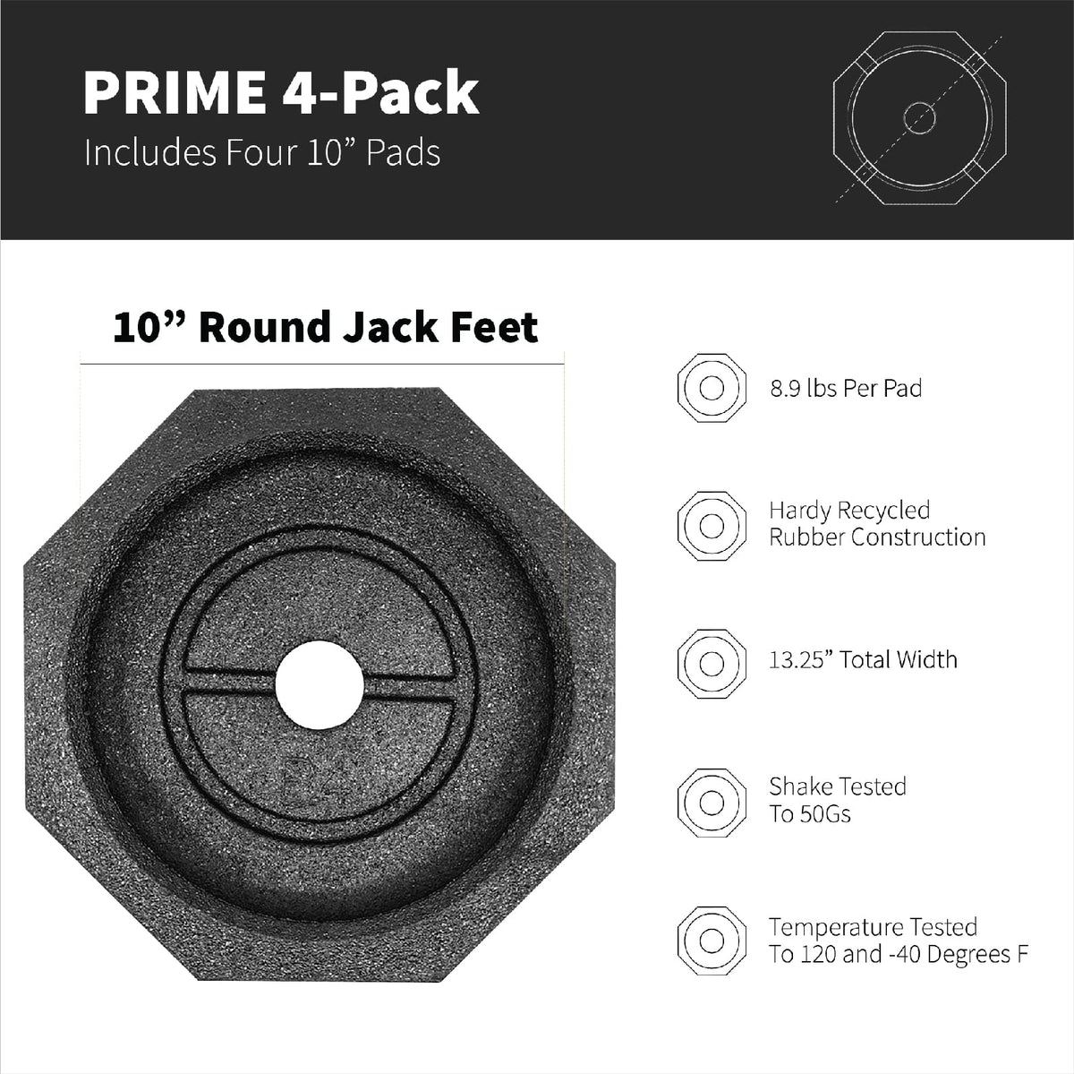 SNAPPAD PRSP4 SnapPad Prime (4-Pack) | Four-Point RV Leveling Blocks Featuring 10" Round Jack Feet | Adds 316% Additional Surface Area, 8.9 lbs. Per Pad & 13.25" Width | Must-Have Camper Leveling Blocks