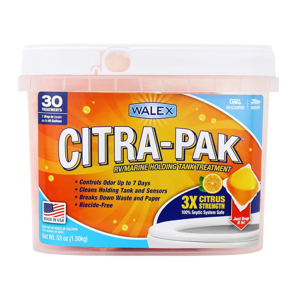 WALEX CITRAPAK30 Walex Citra-Pak RV Toilet Treatment Drop-Ins - Citrus Scent, 30-Pack
