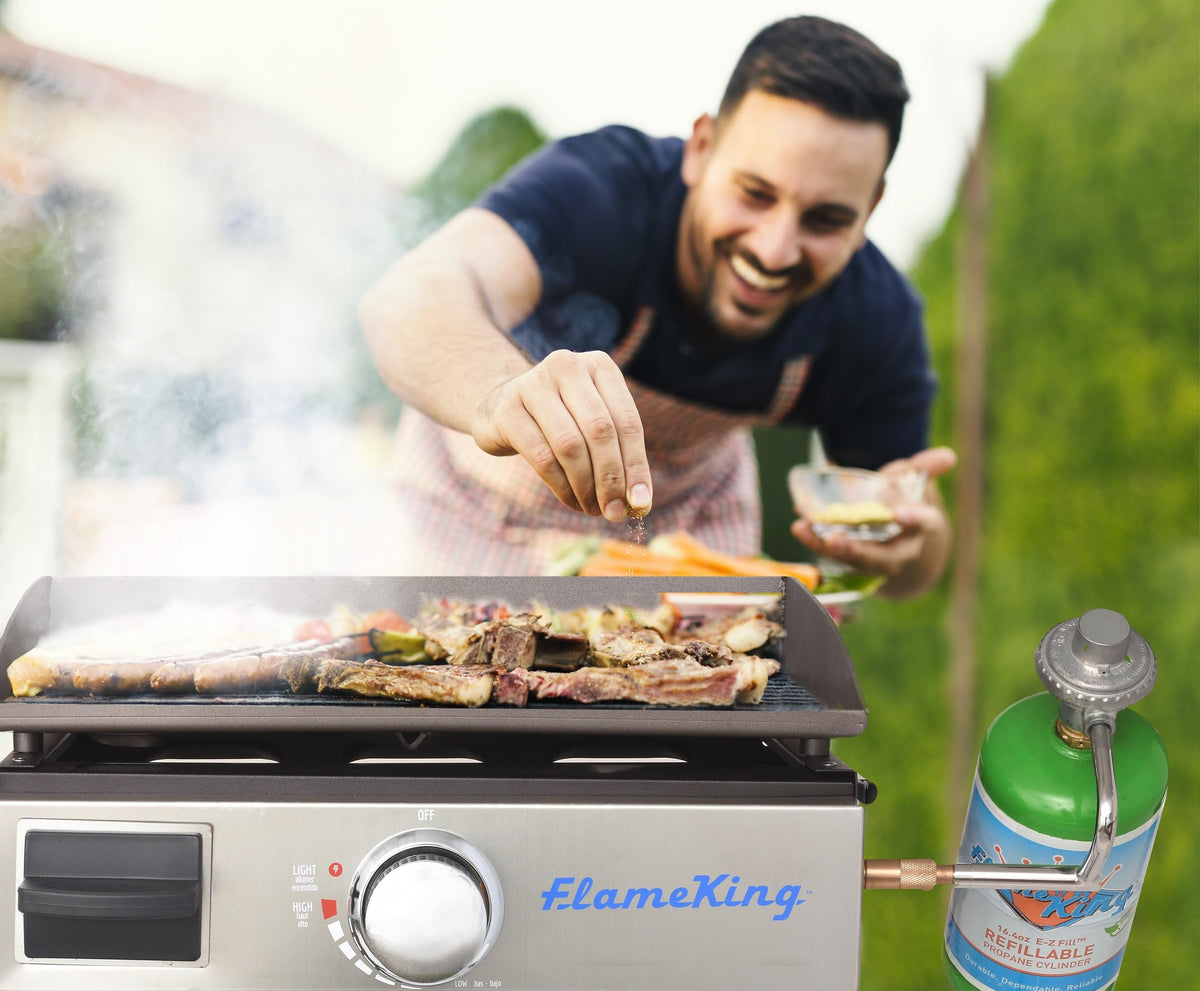 FLAME KING YSNFM-HT-100NB Flame King Flat Top Portable Propane Cast Iron Grill Griddle Tabletop for Outdoor Camping, Tailgating, Outdoor Cooking