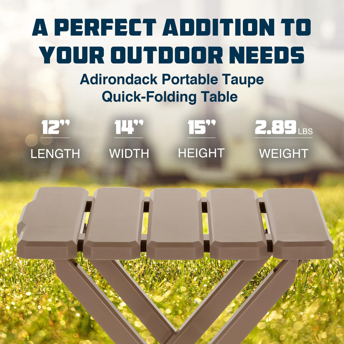 CAMCO 51883 Camco Adirondack Portable Outdoor Camping Small Weatherproof Rustproof Durable Plastic Folding Side Table for Indoor and Outdoor Use, Taupe