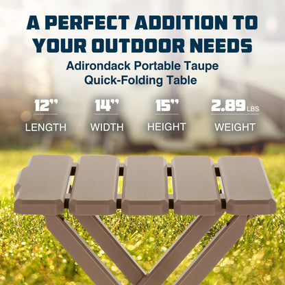 CAMCO 51883 Camco Adirondack Portable Outdoor Camping Small Weatherproof Rustproof Durable Plastic Folding Side Table for Indoor and Outdoor Use, Taupe