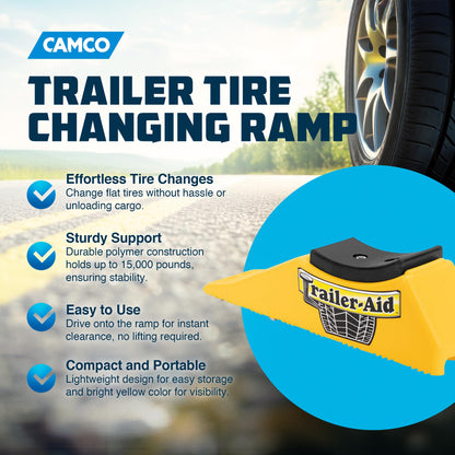 CAMCO 23 Camco Trailer Aid Plus Tandem Trailer Flat Tire Changing Ramp with 5.5" Lifting Capability, Holds Up to 15,000 Pounds, Yellow