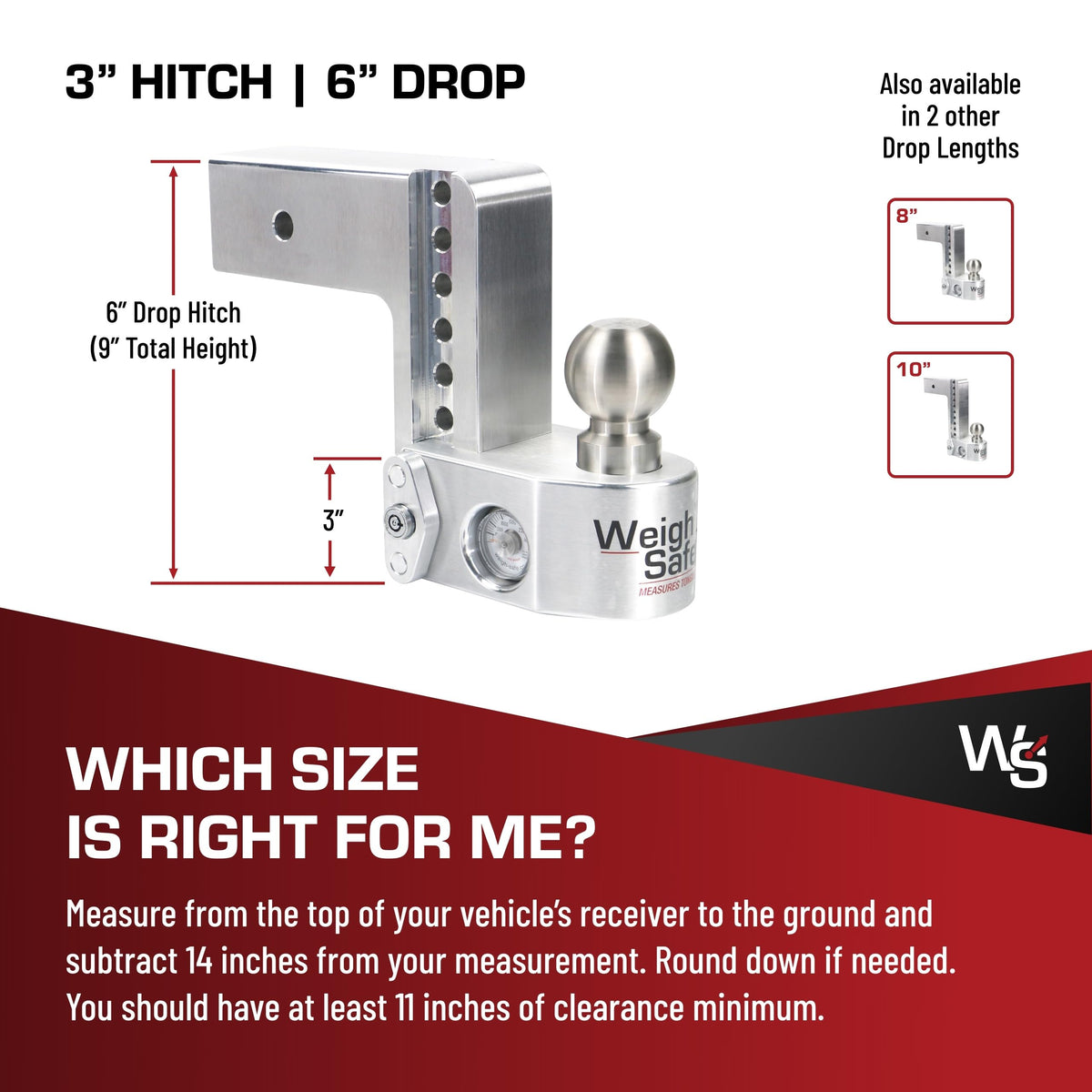 WEIGH SAFE WS6-3 Weigh Safe Adjustable Trailer Hitch Ball Mount - 6" Adjustable Drop Hitch for 3" Receiver - Premium Heavy Duty Aluminum Trailer Tow Hitch with Built in Weight Scale for Anti Sway - 21,000 lbs GTW