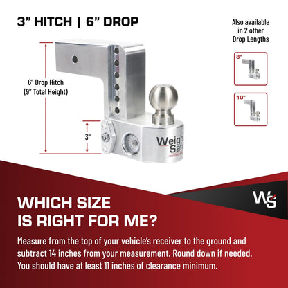 WEIGH SAFE WS6-3 Weigh Safe Adjustable Trailer Hitch Ball Mount - 6" Adjustable Drop Hitch for 3" Receiver - Premium Heavy Duty Aluminum Trailer Tow Hitch with Built in Weight Scale for Anti Sway - 21,000 lbs GTW