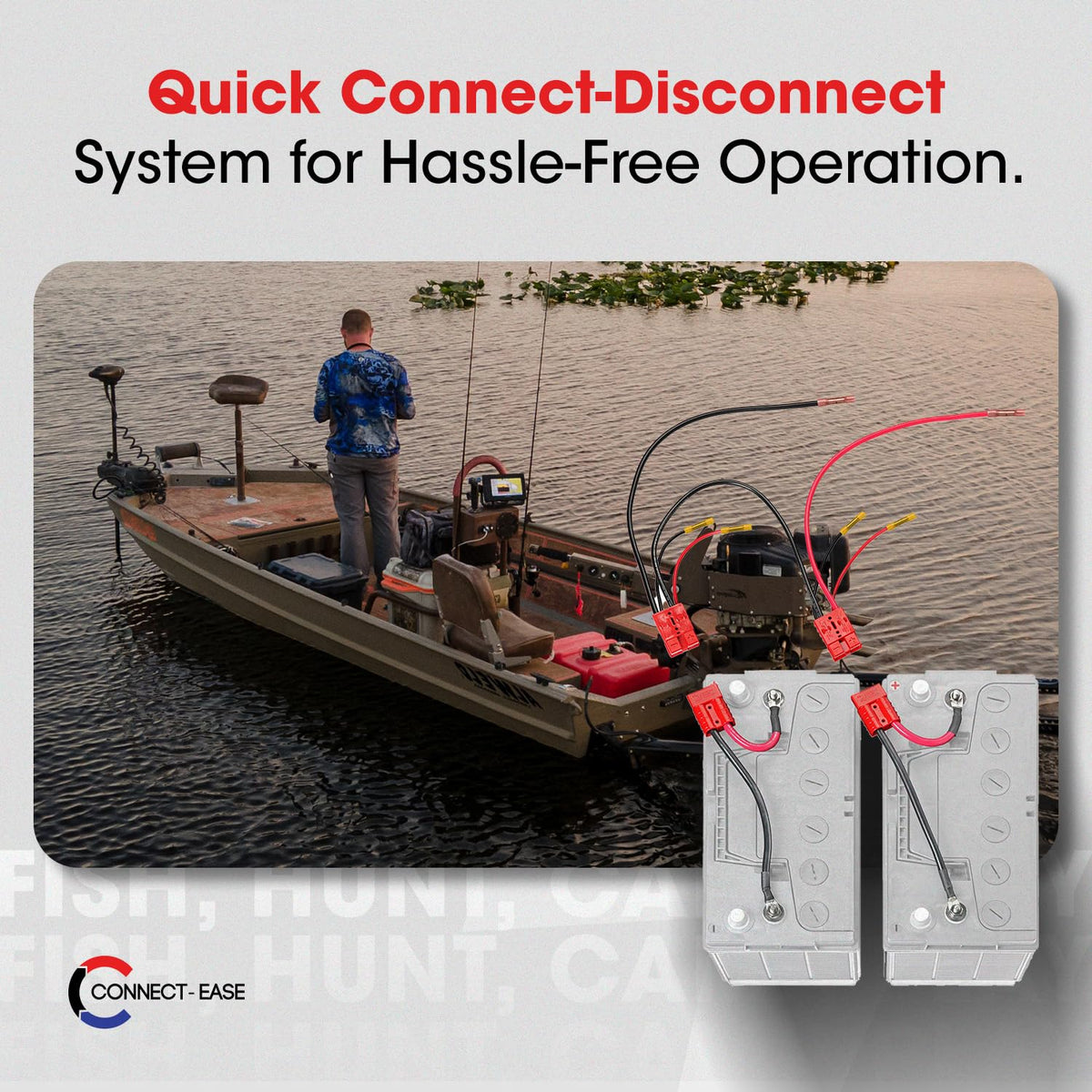 CONNECT EASE RCE24VBCHK Connect-Ease 24V Trolling Motor Connection Kit RCE24VBCHK | Series Connection for 12V Batteries with Onboard Charging Charger Leads | Marine-Grade Components | Plug & Play | Batteries Not Included