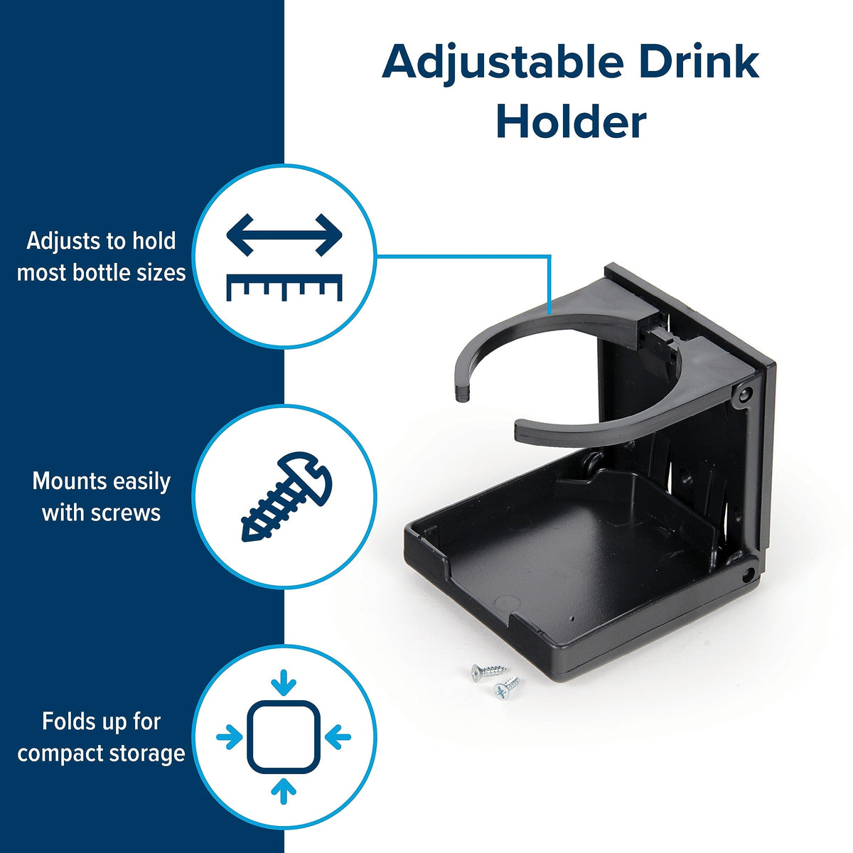 CAMCO 44044 Camco Camper/RV Drink Holder - Features Adjustable Space-Saving Design & Holds Almost Any Size Mug, Cup, Bottle or Can - Extra Cup Holder for Cars, Trucks, RVs, Vans, Boats, and More - Black (44044)