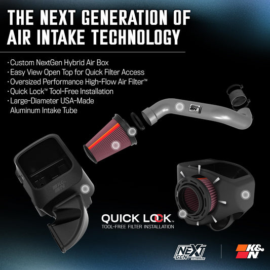 K&N FILTER 70-1564 K&N NextGen Aluminum Cold Air Intake System: High-Flow Cotton Filter: Compatible with 2013-2024 RAM 1500; 1500 Classic; 70-1564