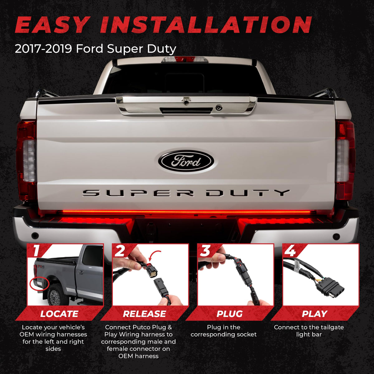 PUTCO 9201960-06 Putco 9201960-06 2017-2019 Ford Super Duty 60-Inch LED Tailgate Light Bar, Quick Connect Harness