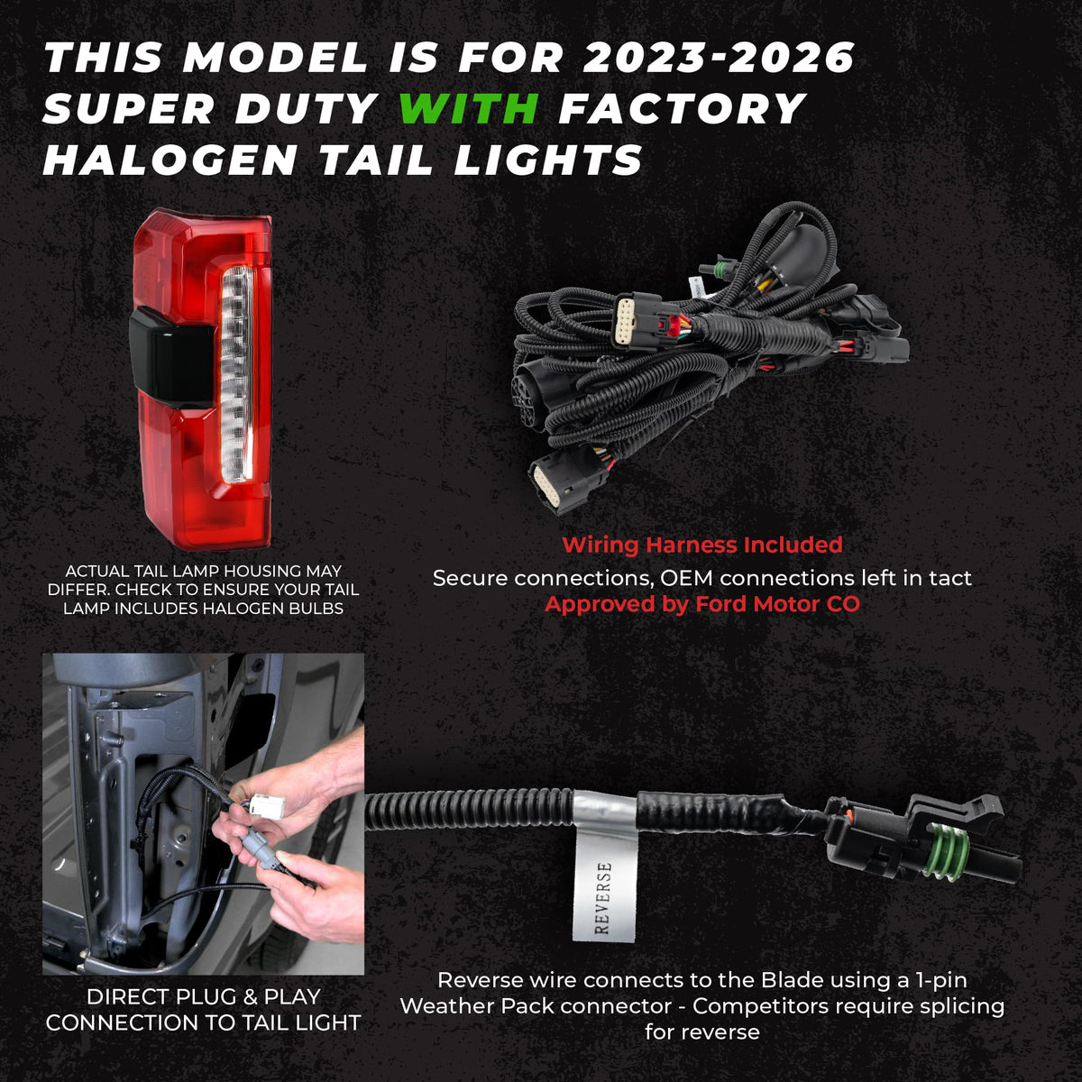 Putco 9201960-32 Putco 60" Blade LED Tailgate Light Bar Red/Amber/White LEDs & Plug-N-Play Quick Connect Harness - Fits Ford F250 / F350 / F450 2023-2027 w/Halogen Tail Lights