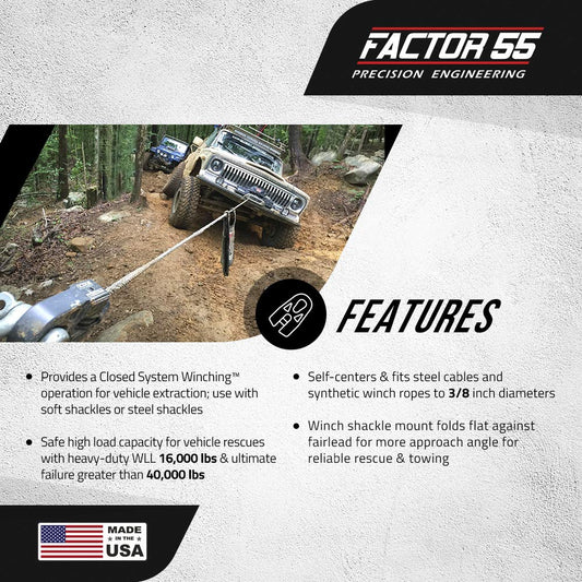 FACTOR 55 00080-06 Factor 55 00080-06 Flatlink E (Expert) Replaces Conventional Winch Hook with a Stronger Shackle/D-Ring Mount Maximum Load 16,000 lb Ultimate Failure Greater Than 40,000 lb – Gray