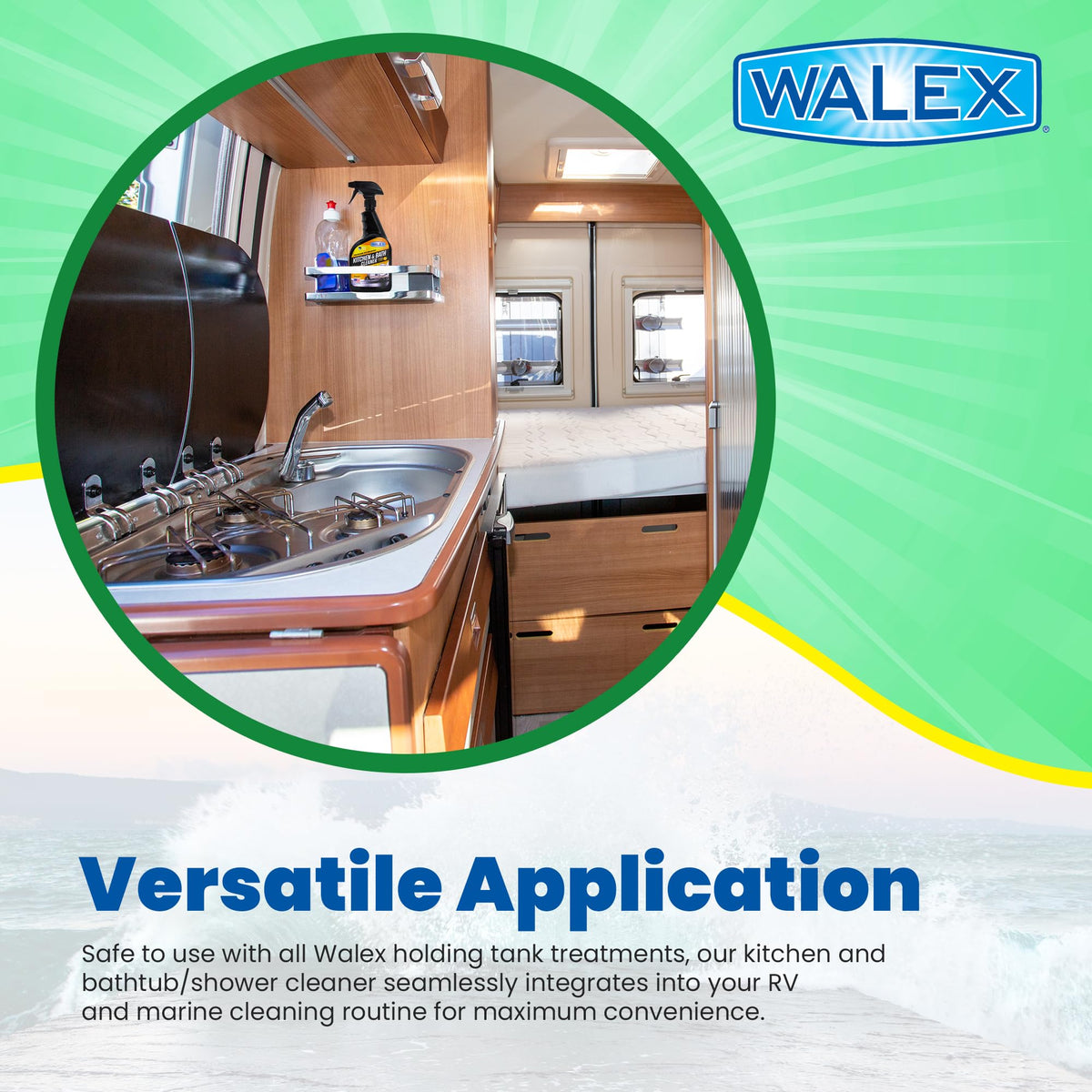 WALEX WALKB32 Walex Premium RV/Marine Kitchen & Bath Cleaner - Cleans Counters, Sinks, and Surfaces, Naturally Derived Formula, Refreshing Citrus Fragrance, Ideal for RV, Boat, & Camper Use, Septic Safe, 32 oz