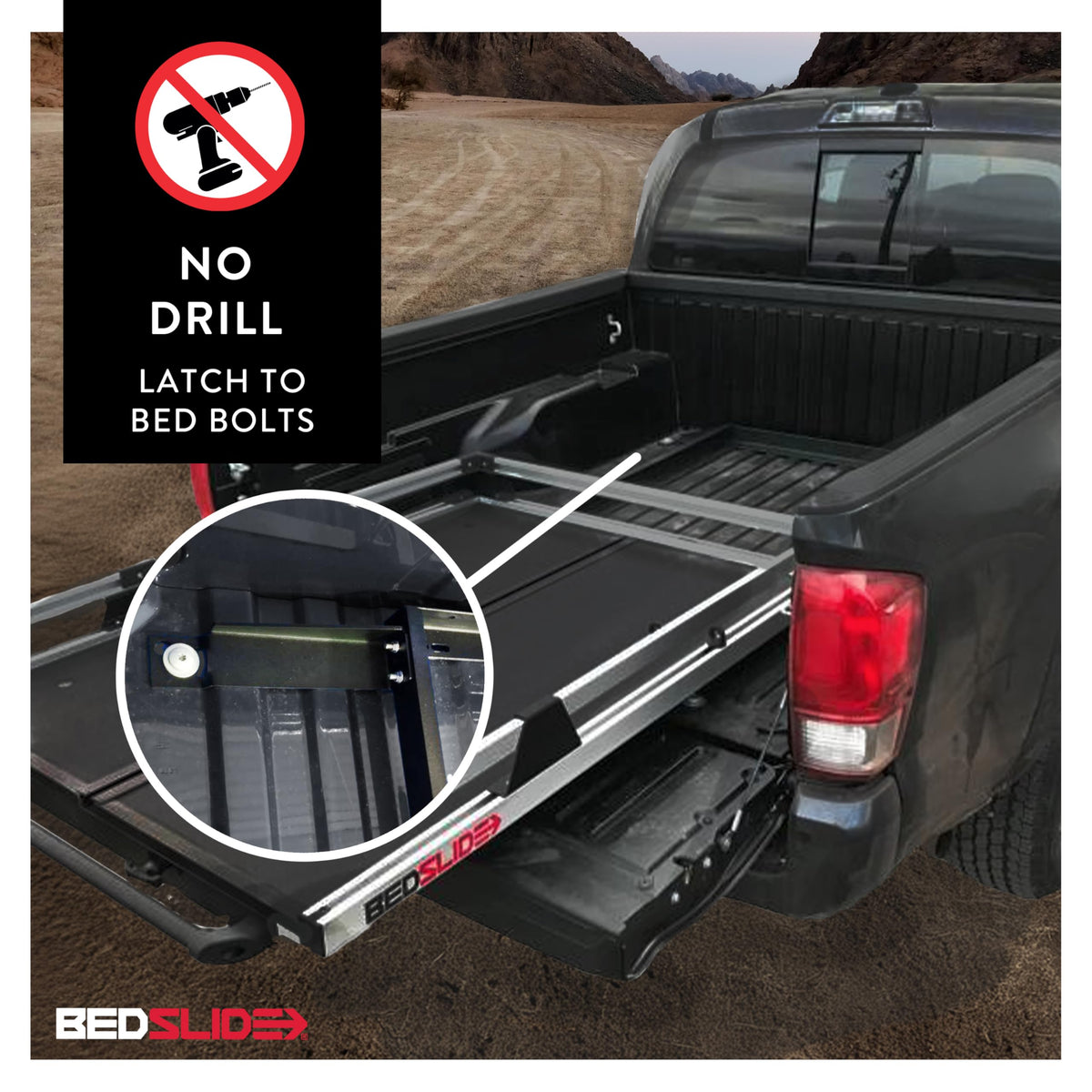 BEDSLIDE BSA-MAV-2022 Bedslide No-Drill Truck Bed Brackets, for Truck Bed Organizer, Fits Ford Maverick, Years 2022-2024, 5’ Truck Bed, Black