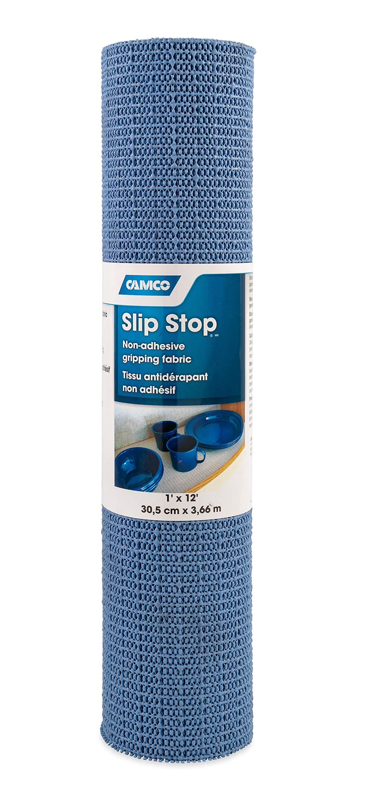 CAMCO 43278 Camco Slip Stop Liner - Prevents Sliding in RVs & Camper Kitchen Shelves and Drawers - Great for Toolboxes, Rugs, & More - Durable, Washable Material - 1' x 12' Roll - Slate Blue (43278)