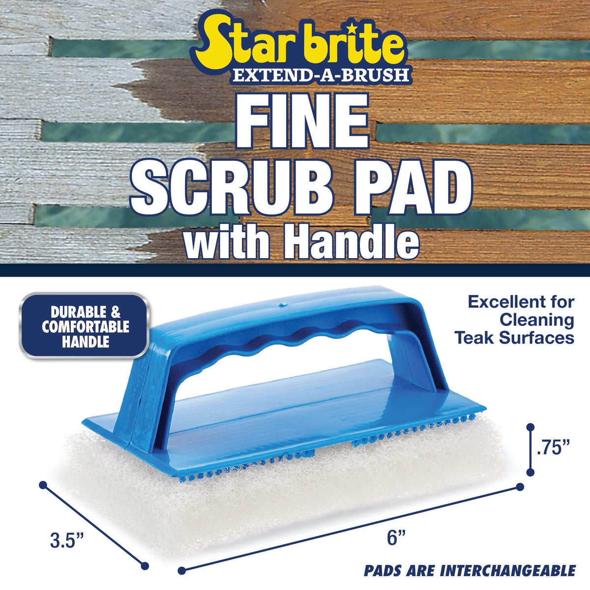 STAR BRITE 040129 STAR BRITE Fine White Scrub Pad with Interchangeable Handle