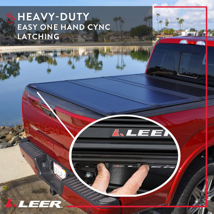 LEER 631289 LEER HF350M Tri-Folding Truck Bed Tonneau Cover, Fits Toyota Tundra Crew Max, Years 2007-2021, 5'6" Truck Bed, Black