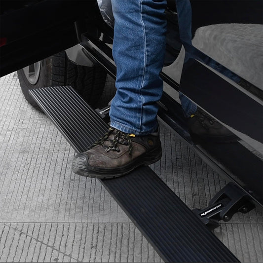 GO RHINO 20444587PC RealTruck Volt Power Running Boards for Toyota Tundra (2022-2025) Crew Cab | Aluminum, Textured Black | 20444587PC | Electric Powerstep & Retractable Steps