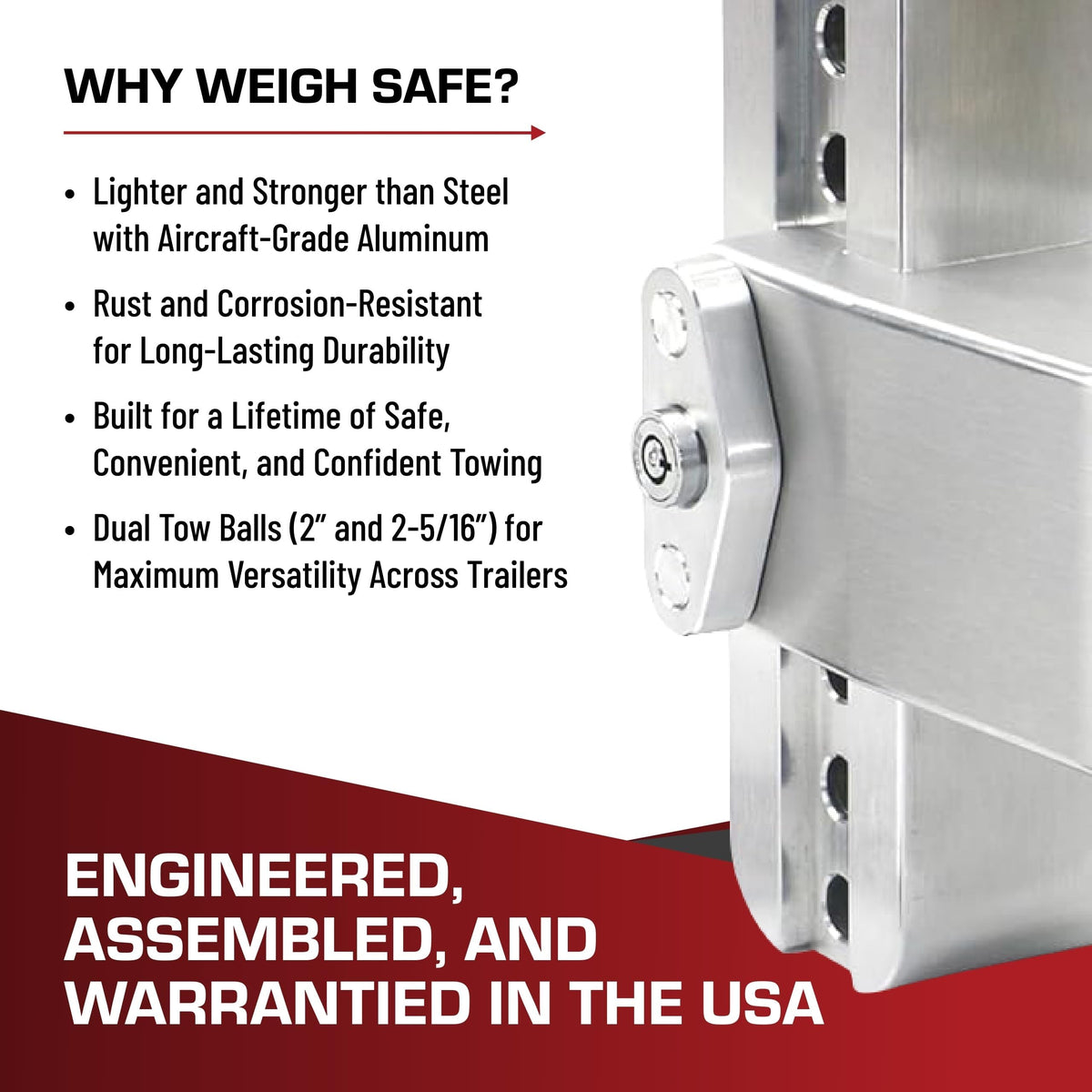 WEIGH SAFE LTB8-2.5-KA Weigh Safe Adjustable Trailer Hitch Ball Mount, 8" Adjustable Drop Hitch for 2.5" Receiver w/2 pc Keyed Alike Lock Set, Heavy Duty Aluminum Trailer Tow Hitch w/Stainless Steel Tow Balls,18,500 lbs GTW