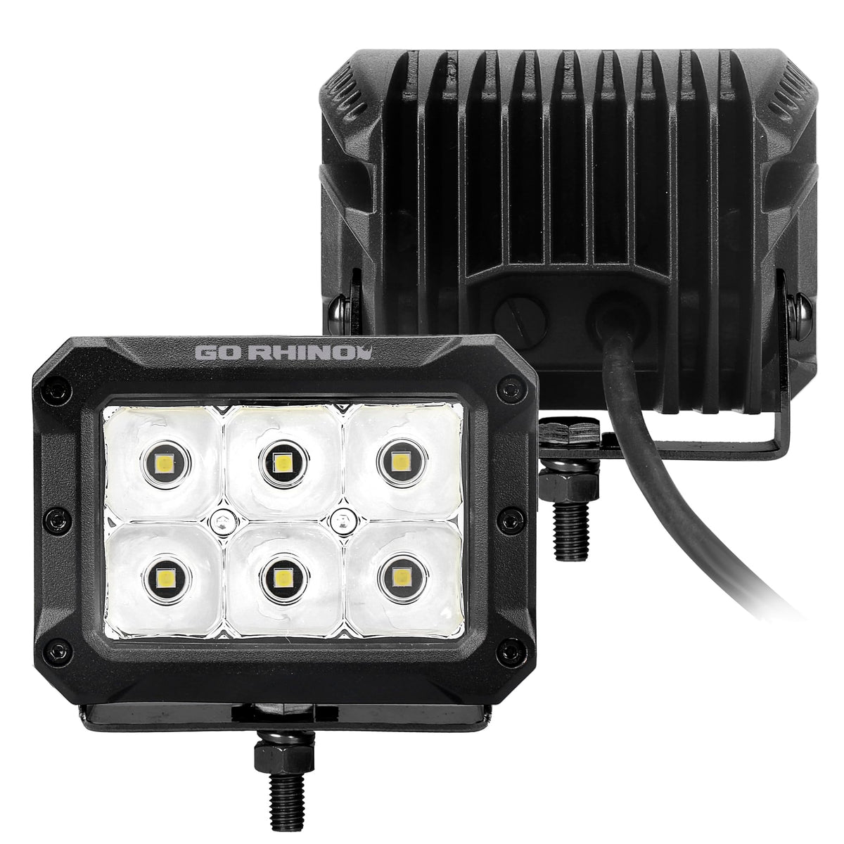 GO RHINO 753003023SBS Go Rhino Xplor Lighting: Bright Series 4x3 Rectangle Spot Light Kit (Pair) | Surface Mount (Threaded Stud Mount) Aluminum, Black | 753003023SBS